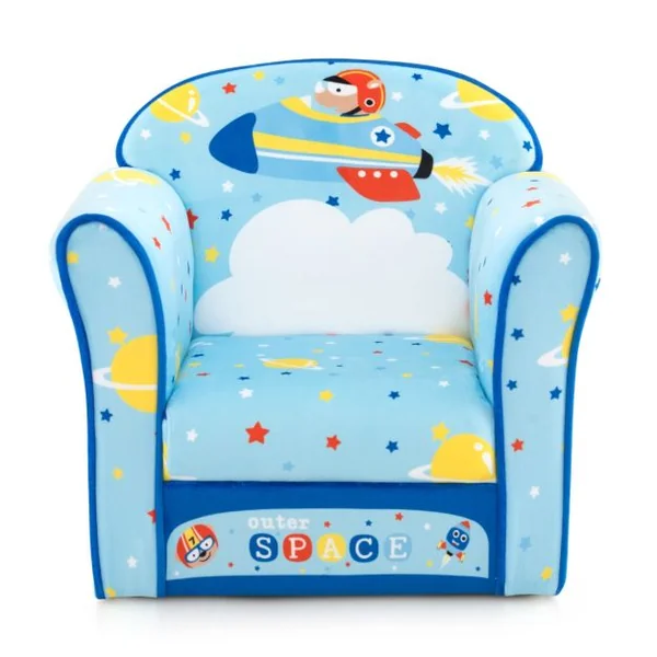 Fauteuil Bébé en Velours Cadre en Bois Patins Antidérapants Canapé Enfants 0-5 Ans Motif Fusée