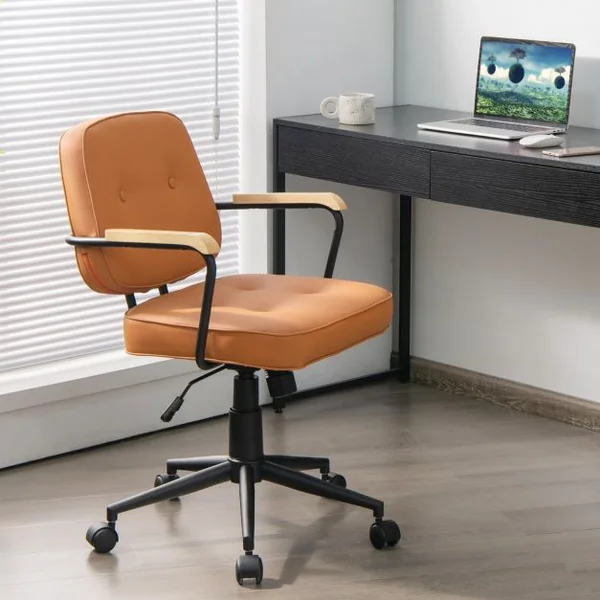 Fauteuil de Bureau - Dossier à Bascule - Accoudoir Ergonomique en PU Hauteur d’Assise Réglable 48 - 55,5 CM Orange