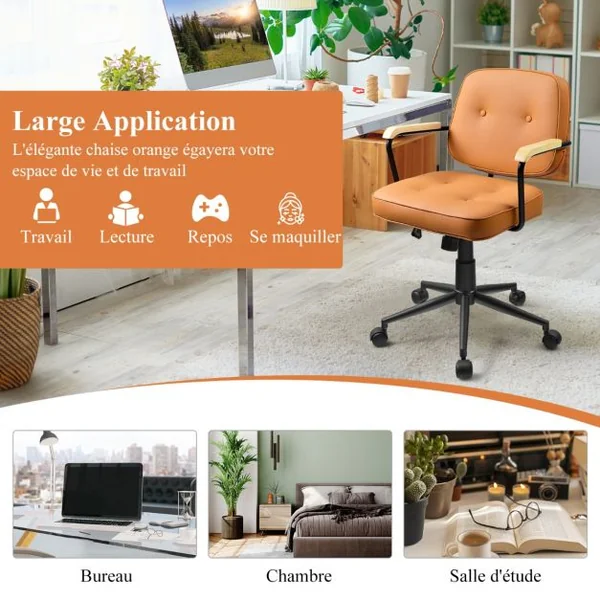 Fauteuil de Bureau - Dossier à Bascule - Accoudoir Ergonomique en PU Hauteur d’Assise Réglable 48 - 55,5 CM Orange