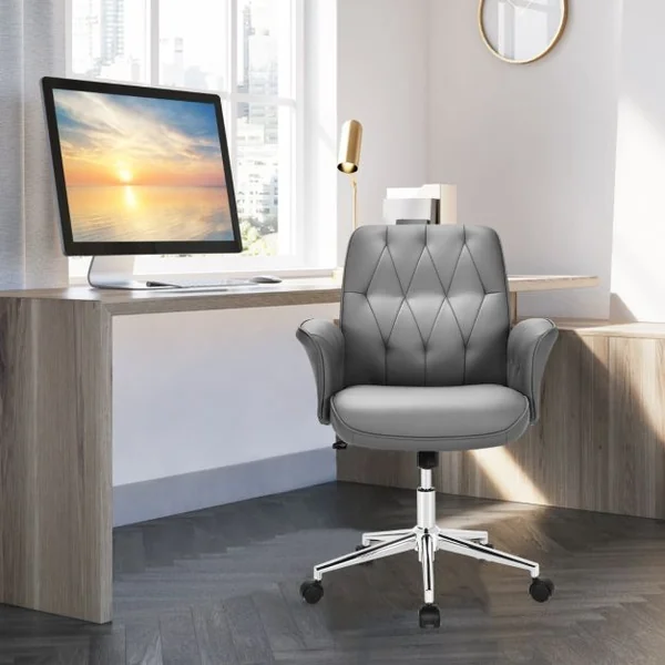 Fauteuil de Bureau à Bascule Moderne Pivotante en Similicuir Ultra Souple Hauteur Réglable Gris