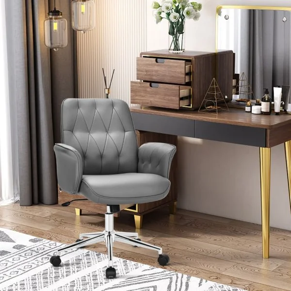 Fauteuil de Bureau à Bascule Moderne Pivotante en Similicuir Ultra Souple Hauteur Réglable Gris