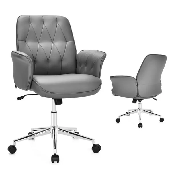Fauteuil de Bureau à Bascule Moderne Pivotante en Similicuir Ultra Souple Hauteur Réglable Gris