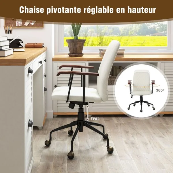 Fauteuil de Bureau à Roulette en Velours Style Vintage Elégant Chaise Pivotante Réglable Vert/Orange/Beige/Noir/Gris