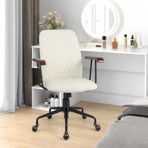 Fauteuil de Bureau à Roulette en Velours Style Vintage Elégant Chaise Pivotante Réglable Vert/Orange/Beige/Noir/Gris