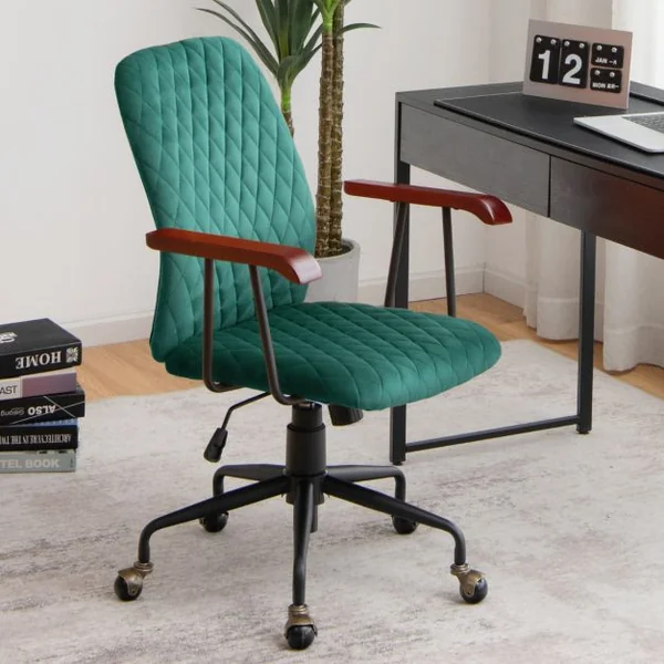 Fauteuil de Bureau à Roulette en Velours Style Vintage Elégant Chaise Pivotante Réglable Vert/Orange/Beige/Noir/Gris