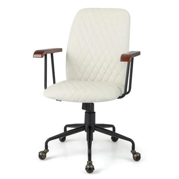 Fauteuil de Bureau à Roulette en Velours Style Vintage Elégant Chaise Pivotante Réglable Vert/Orange/Beige/Noir/Gris