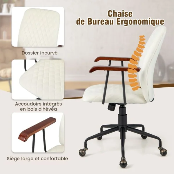 Fauteuil de Bureau à Roulette en Velours Style Vintage Elégant Chaise Pivotante Réglable Vert/Orange/Beige/Noir/Gris