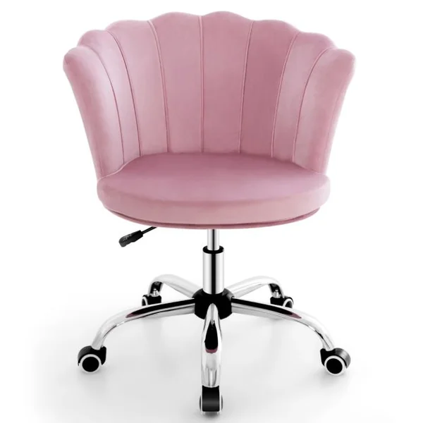Fauteuil de Bureau à Roulettes Chaise de Coiffeuse Velours Hauteur Réglable H 74-82 CM Forme de Pétale Bleu/Gris/Rose
