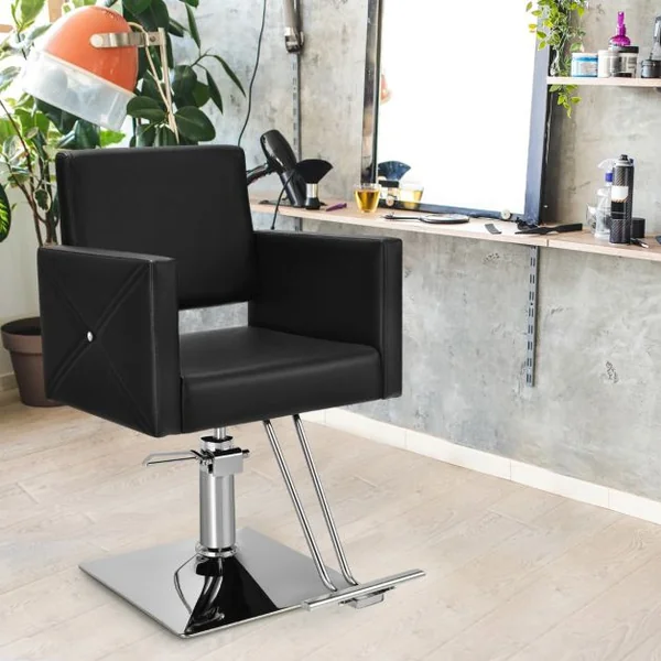 Fauteuil de Coiffure Hydraulique Rotative à 360° Coiffure avec Hauteur Réglable Accoudoirs Base Électroplaquée Charge 150KG Noir
