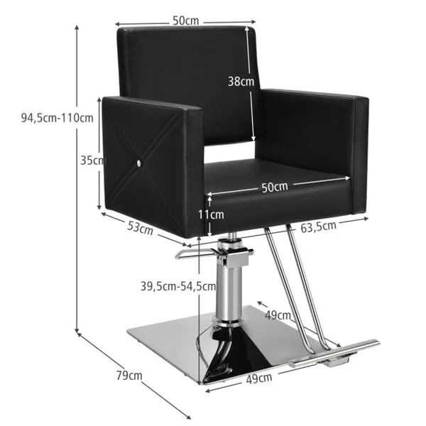 Fauteuil de Coiffure Hydraulique Rotative à 360° Coiffure avec Hauteur Réglable Accoudoirs Base Électroplaquée Charge 150KG Noir