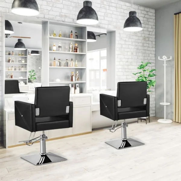 Fauteuil de Coiffure Hydraulique Rotative à 360° Coiffure avec Hauteur Réglable Accoudoirs Base Électroplaquée Charge 150KG Noir
