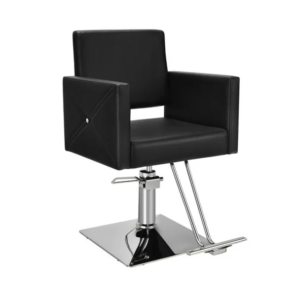 Fauteuil de Coiffure Hydraulique Rotative à 360° Coiffure avec Hauteur Réglable Accoudoirs Base Électroplaquée Charge 150KG Noir