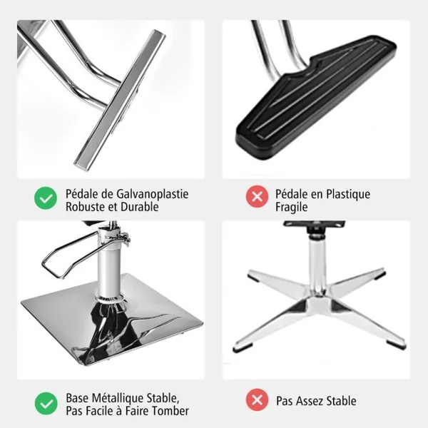 Fauteuil de Coiffure Hydraulique Rotative à 360° Coiffure avec Hauteur Réglable Accoudoirs Base Électroplaquée Charge 150KG Noir