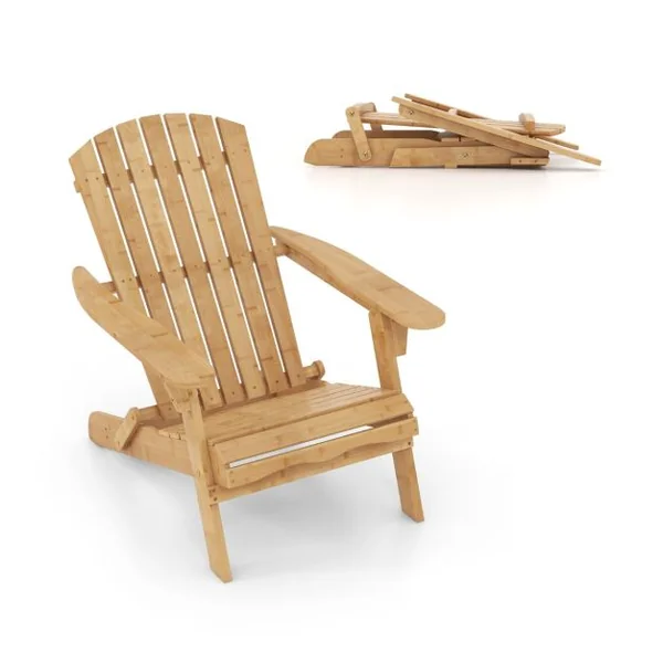 Fauteuil de Jardin Adirondack Pliante en Bambou Charge 150 kg Chaise d'Extérieur avec Dossier haut et Accoudoirs 70x93x80 CM