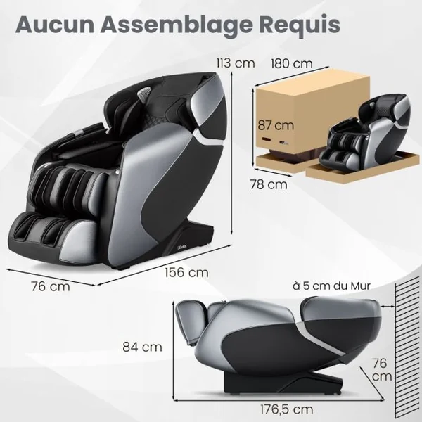 Fauteuil de Massage Électrique Fauteuil Shiatsu Inclinable Zéro Gravité SL Track avec 12 Modes Prédéfinis Commande Vocale Noir/Marron/Café