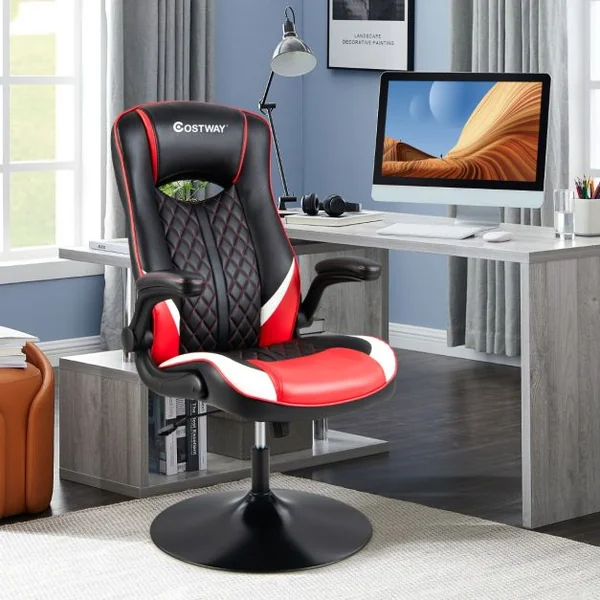 Fauteuil Gamer Pivotable Ergonomique Chaise Gaming Inclinable Dossier & Accoudoirs Hauteur Réglable Rouge