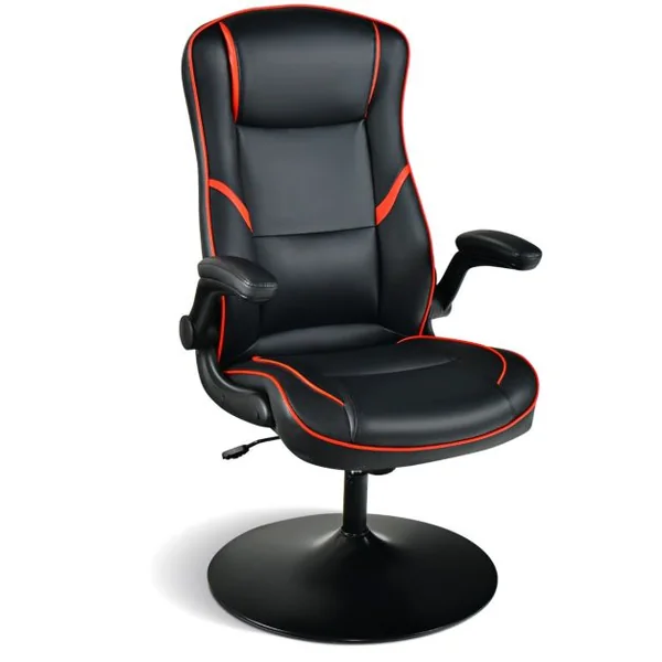 Fauteuil Gamer à Bascule Réglable en Hauteur en Similicuir Accoudoirs Rabattables pour Les Jeux et Le Travail Rouge