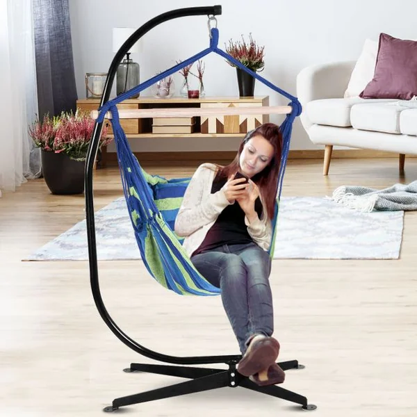 Fauteuil Hamac Suspendu pour Relaxation 2 Coussins Charge 120KG Intérieur et Extérieur Bleu et Vert