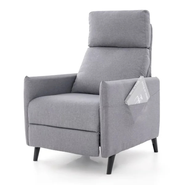 Fauteuil Inclinable à Dossier Inclinable en Tissu de Lin Dossier et Repose-pieds Réglables Siège Rembourré 2 Poches pour Magazines Gris Clair