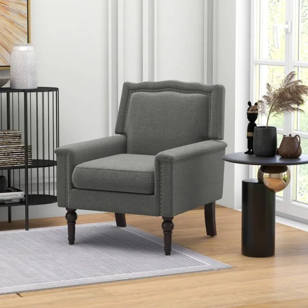 Fauteuil Moderne de Milieu du Siècle Chaise d'Appoint avec Coussin d’Assise Rembourré d’Éponge Confortable Fauteuil d'Appoint Gris
