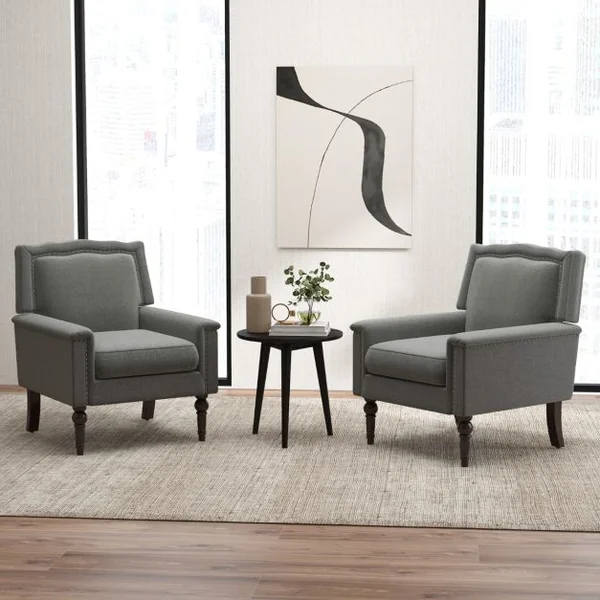 Fauteuil Moderne de Milieu du Siècle Chaise d'Appoint avec Coussin d’Assise Rembourré d’Éponge Confortable Fauteuil d'Appoint Gris