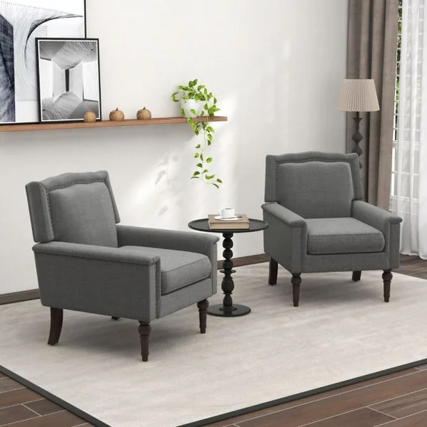 Fauteuil Moderne de Milieu du Siècle Chaise d'Appoint avec Coussin d’Assise Rembourré d’Éponge Confortable Fauteuil d'Appoint Gris