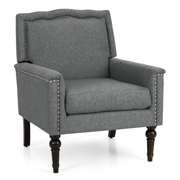 Fauteuil Moderne de Milieu du Siècle Chaise d'Appoint avec Coussin d’Assise Rembourré d’Éponge Confortable Fauteuil d'Appoint Gris