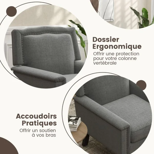 Fauteuil Moderne de Milieu du Siècle Chaise d'Appoint avec Coussin d’Assise Rembourré d’Éponge Confortable Fauteuil d'Appoint Gris