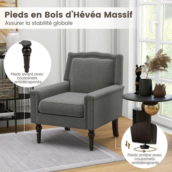 Fauteuil Moderne de Milieu du Siècle Chaise d'Appoint avec Coussin d’Assise Rembourré d’Éponge Confortable Fauteuil d'Appoint Gris