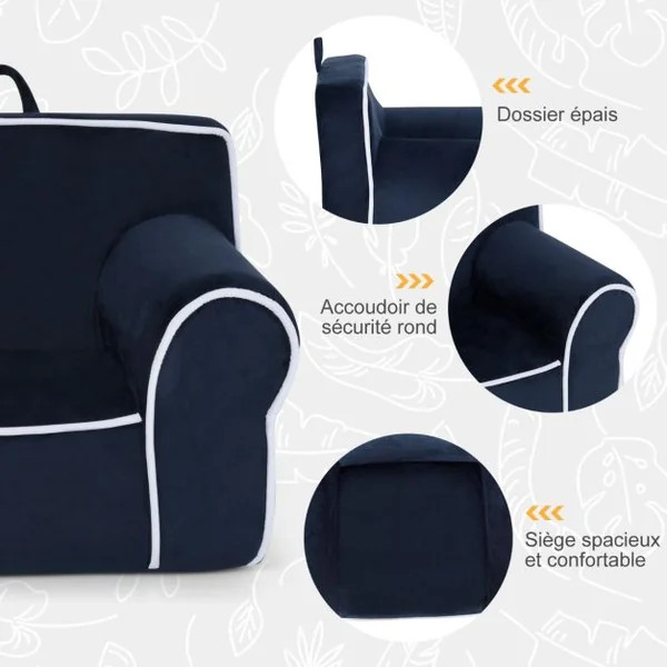 Fauteuil pour Enfant de 0 à 5 ans Rembourré avec Tissu en Velours et Éponge de Haute Qualité Chaise pour Salle de Jeux Chambre Jardin d'Enfants Bleu