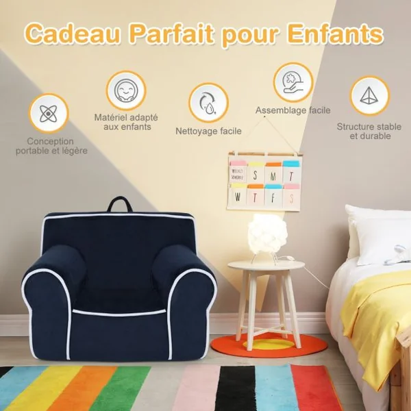 Fauteuil pour Enfant de 0 à 5 ans Rembourré avec Tissu en Velours et Éponge de Haute Qualité Chaise pour Salle de Jeux Chambre Jardin d'Enfants Bleu