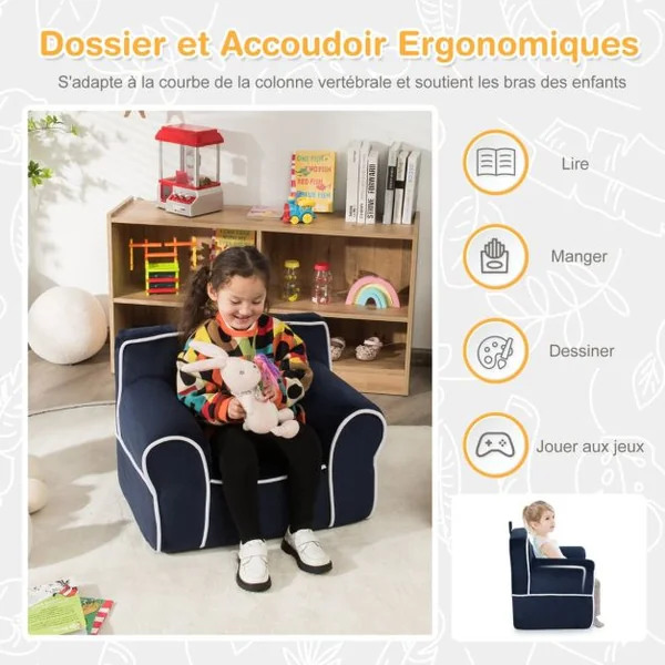 Fauteuil pour Enfant de 0 à 5 ans Rembourré avec Tissu en Velours et Éponge de Haute Qualité Chaise pour Salle de Jeux Chambre Jardin d'Enfants Bleu