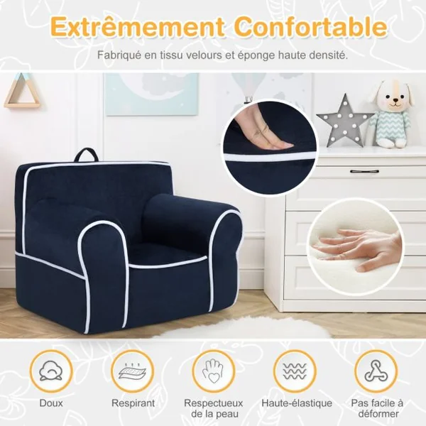 Fauteuil pour Enfant de 0 à 5 ans Rembourré avec Tissu en Velours et Éponge de Haute Qualité Chaise pour Salle de Jeux Chambre Jardin d'Enfants Bleu