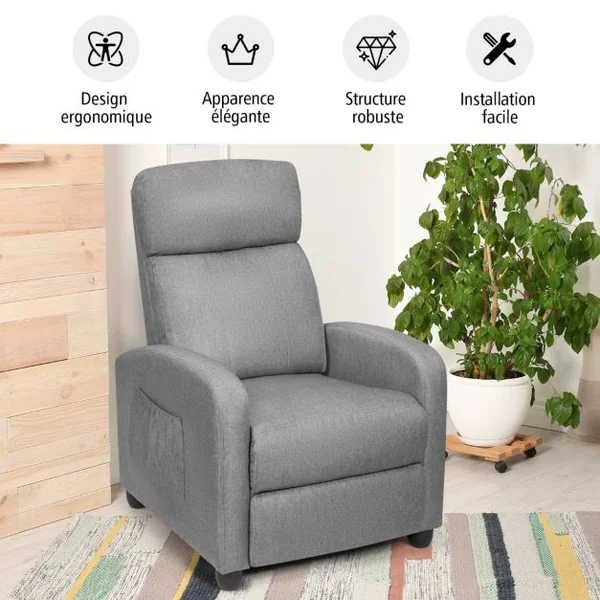 Fauteuil Relax Inclinable Rembourrage en Cuir PU avec Dossier et Repose-Pied Réglable Noir 68 x 72 x 100CM Charge 125KG Marron