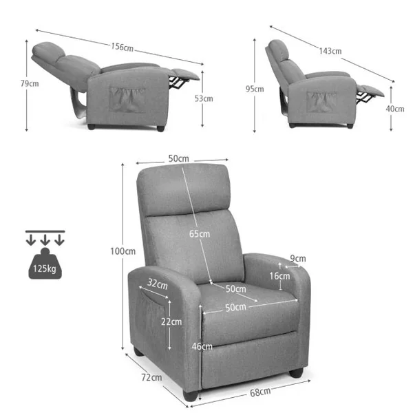 Fauteuil Relax Inclinable Rembourrage en Cuir PU avec Dossier et Repose-Pied Réglable Noir 68 x 72 x 100CM Charge 125KG Marron