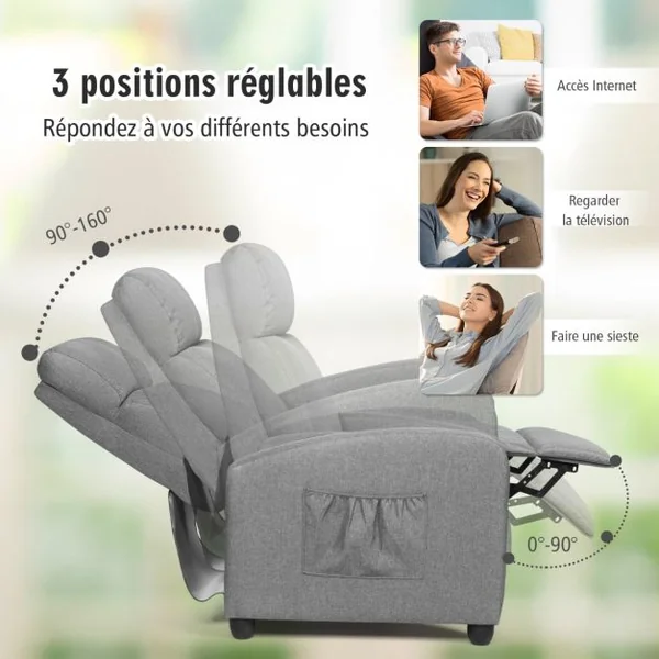 Fauteuil Relax Inclinable Rembourrage en Cuir PU avec Dossier et Repose-Pied Réglable Noir 68 x 72 x 100CM Charge 125KG Marron