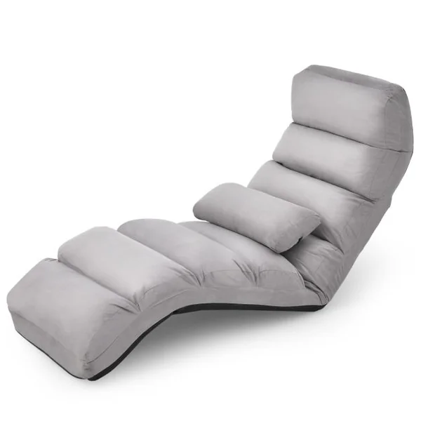 Fauteuil Relax Pliable Réglable sur 5 Positions en Faux Daim Chaise de Sol pour Salon, Mobilier de Bureau Chambre Gris
