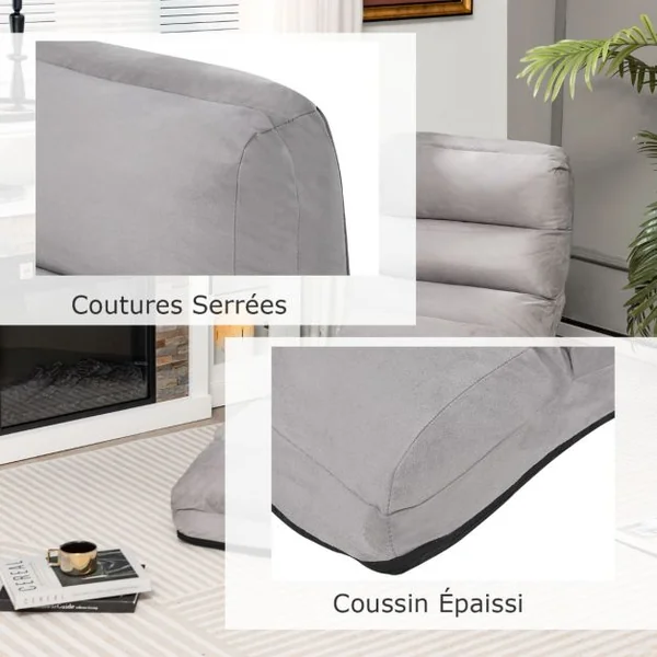 Fauteuil Relax Pliable Réglable sur 5 Positions en Faux Daim Chaise de Sol pour Salon, Mobilier de Bureau Chambre Gris