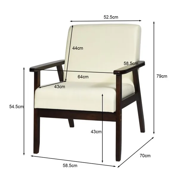 Fauteuil Salon Chaise Rétro Rembourrée Souple Cadre en Bois d'Hévéa Surface en Tissu Lin pour Salon Bureau Balcon Beige