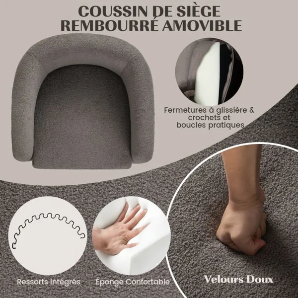 Fauteuil Tonneau avec Repose-pieds Fauteuil Rembourré avec Pouf Velours Doux Cadre en Bois Massif Patins Feutré Antidérapants Beige