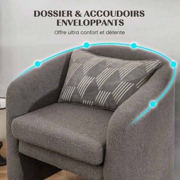 Fauteuil Tonneau avec Repose-pieds Fauteuil Rembourré avec Pouf Velours Doux Cadre en Bois Massif Patins Feutré Antidérapants Beige