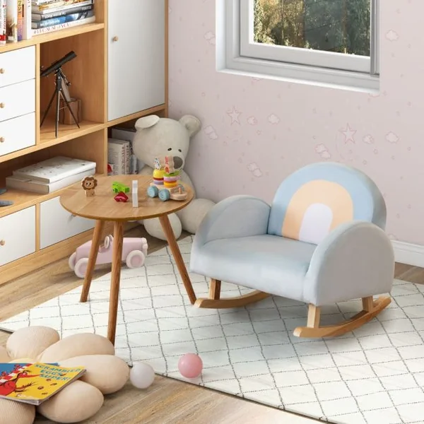 Fauteuil à Bascule Enfants en Peluche Charge 50kg Jolis Cadeaux pour Garçon Fille de 3-5 ans Bleu