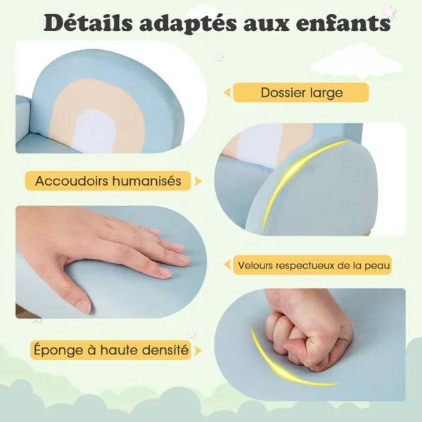 Fauteuil à Bascule Enfants en Peluche Charge 50kg Jolis Cadeaux pour Garçon Fille de 3-5 ans Bleu