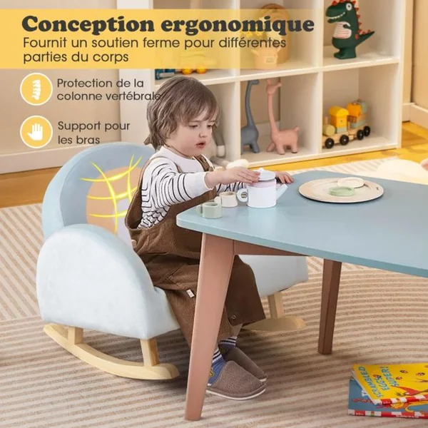 Fauteuil à Bascule Enfants en Peluche Charge 50kg Jolis Cadeaux pour Garçon Fille de 3-5 ans Bleu