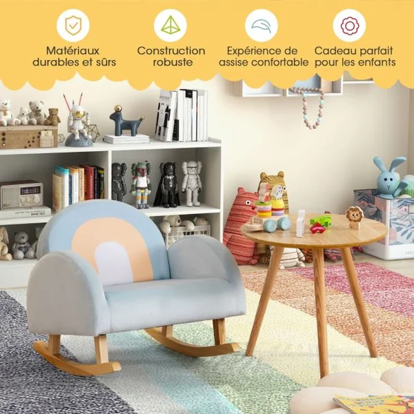 Fauteuil à Bascule Enfants en Peluche Charge 50kg Jolis Cadeaux pour Garçon Fille de 3-5 ans Bleu