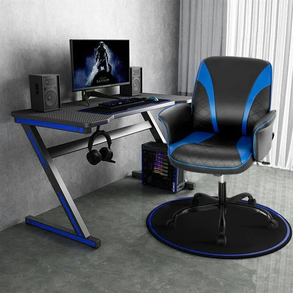 Fauteuil à Bascule Pivotante en Similicuir avec Accoudoir Hauteur Réglable Charge 150kg Bleu