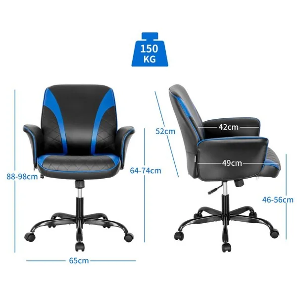 Fauteuil à Bascule Pivotante en Similicuir avec Accoudoir Hauteur Réglable Charge 150kg Bleu