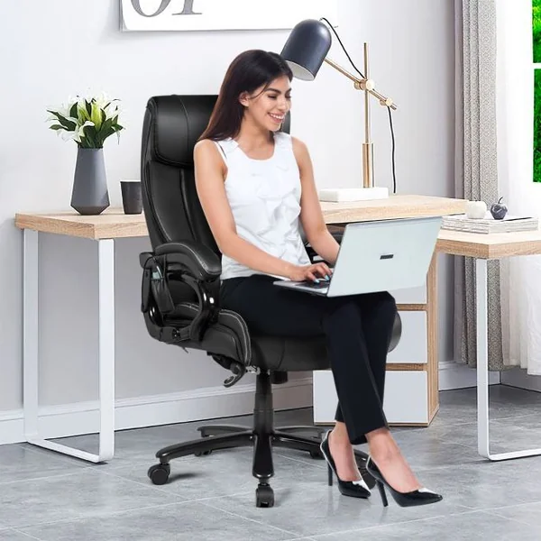 Fauteuil à Bascule Pivotante en Similicuir Ultra Souple Hauteur Réglable Base Robuste Noir Charge 200kg Noir