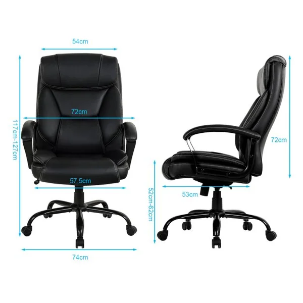 Fauteuil à Bascule Pivotante Ultra Souple en Similicuir Hauteur Réglable Base Robuste Noir Charge 220kg Noir