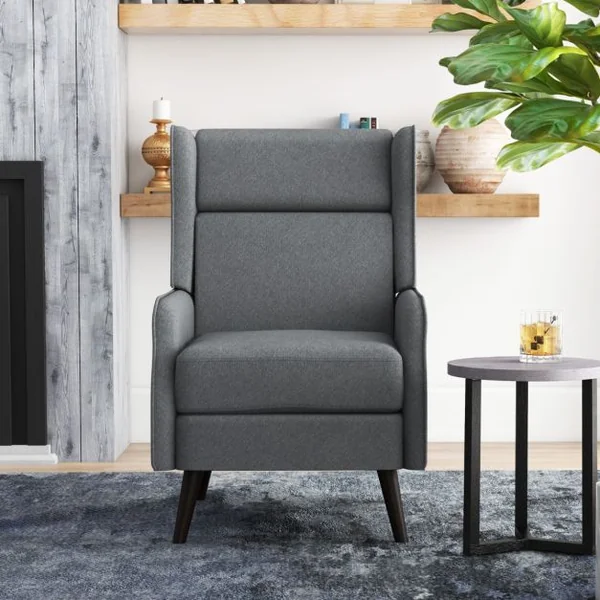 Fauteuil à Oreilles en Tissu Traditionnel Fauteuil de Lecture à Dossier Haut Coussin de Siège Amovible Chaise d'Appoint pour Salon Chambre Gris